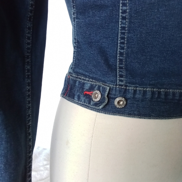 Women's Vintage eckored Y2K Button Up Denim Jean Jacket Retro Fitted Style - Picture 7 of 16